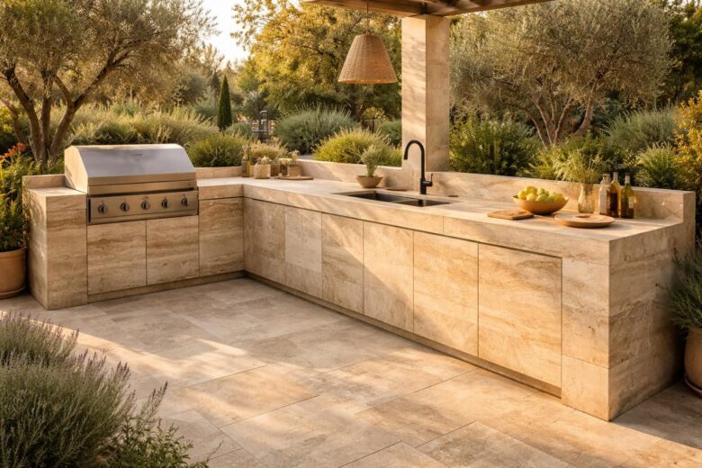 découvrez comment installer une cuisine extérieure élégante en pierre naturelle travertin pour un espace convivial et durable, alliant esthétique et fonctionnalité.