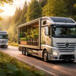 transport écologique de matériel pour associations nature, assuré par des camions mercedes actros performants et respectueux de l'environnement.