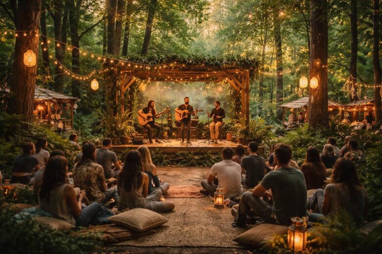 plongez au cœur de la nature avec des concerts acoustiques en forêt et des festivals éco-culturels alliant musique, environnement et convivialité.
